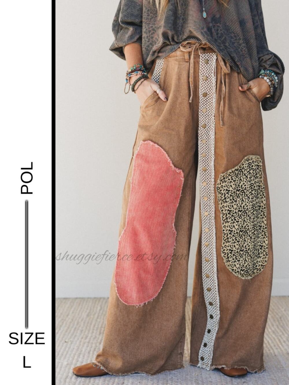 MSRP: $128 | ✨ POL Patchwork Wide Leg Pants | Size Large | NWOT Cotton Crochet ✨